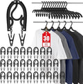 30 Pcs Travel Hangers Portable Foldable Travel Hanger Organizer, Plastic Cruise Essentials Clothes Drying Rack Folding Hangers for Camping Flying RV Europe Vacation Essentials Suitcase, Pitch Black