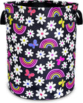 Cute Daisy Rainbow Laundry Basket Butterfly Cartoon Foldable Oxford Cloth Funny Tote Bag Laundry Hamper Clothes Storage Bucket Toy Organizer For Bathroom/Laundry/Bedroom 18.9x16.5 In