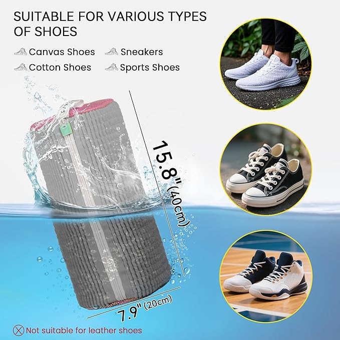 2Pcs Shoe Washing Machine Bag, Sneaker Laundry Bag for Washing Machine, Extra Long and Thick Microfibre Fluff, Reusable for Washer and Dryer (2pcs, Greyish Pink)