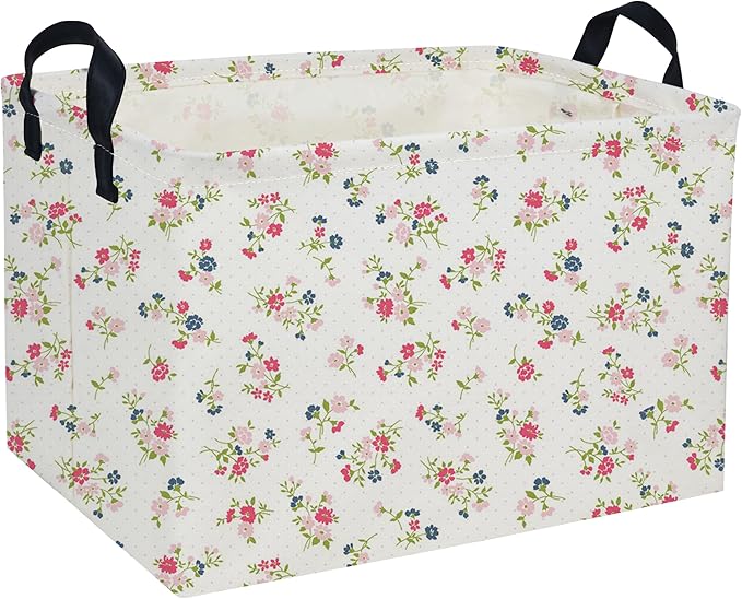 Rectangular Kids Baskets Flower Basket Cute Storage Bins Organizer Box Boys Room Decor for Home.(Dot flower)