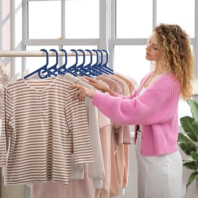 NEATERIZE Ultra Heavy Duty Plastic Clothes Hangers - Navy - Durable Coat, Suit and Clothes Hanger. Perchas De Ropa (38 Pack - Navy)