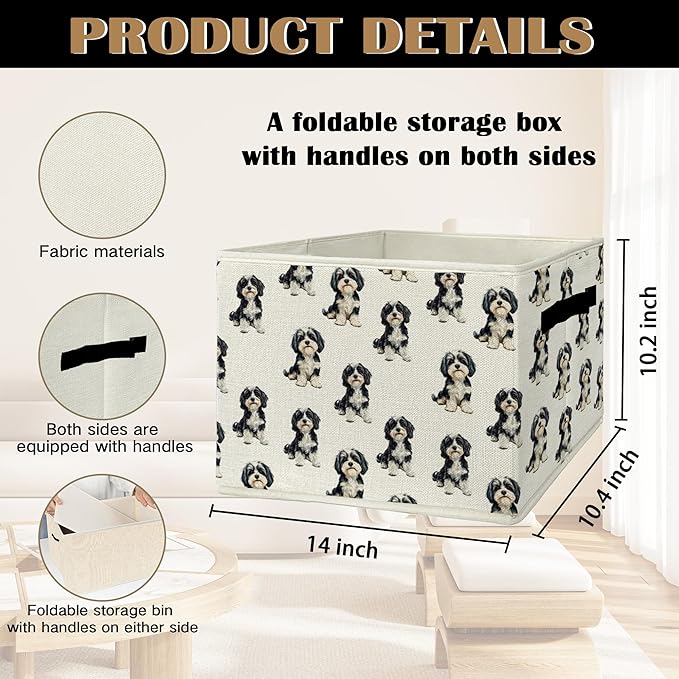 Havanese Gifts Storage Bins & Boxes with Handles, Dog Foldable Basket for Organizing Dog Lovers Owners Women, Havanese Christmas Storage Laundry Hampers for Bedroom Bathroom Clothes Toys Books