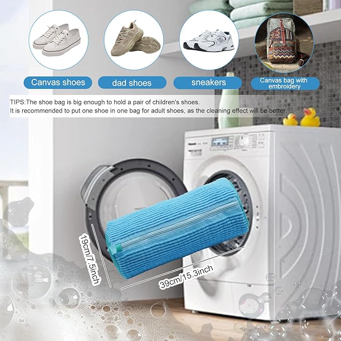 Shoe Washing Machine Bag, Laundry Shoe Bag for Washer and Dryer, Reusable Zipper Plush Sneakers Washing Machine Bag for Shoes, Gym,Tennis Shoes, Delicate Blue 1pc