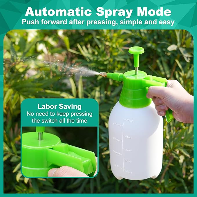 MaxWorks 51021 Hand Pump Sprayer Bottle 2L 0.5 Gal for Garden Indoor Outdoor Home with Adjustable Brass Nozzle of Mist Setting with Lock Switch