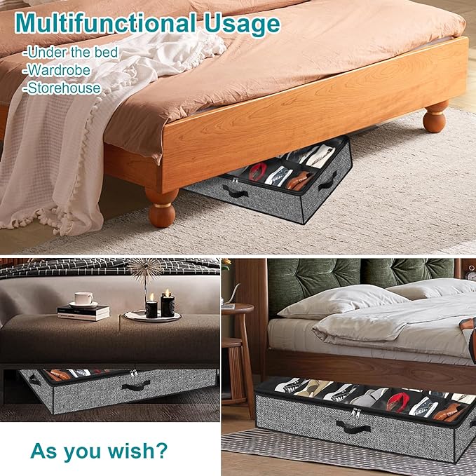 Under Bed Shoe Storage Organizer for Closet 2 Pack- Fits 32 Pairs Underbed Shoes Container Boxes Black