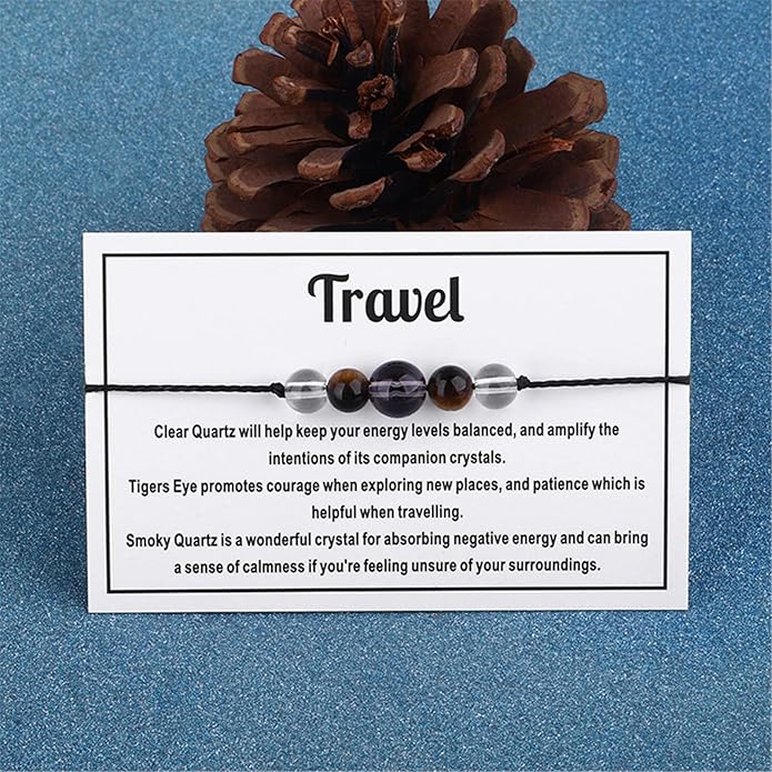 Caiyao Chakra Crystal Tiger Eye Bead Bracelet with Wish Card for Women Adjustable Spiritual Stone Braide String Bracelet Yoga Meditation Jewelry Gift