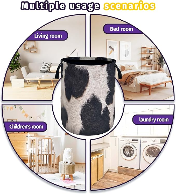 Fashion Cowhide Pattern Laundry Basket Foldable Oxford Cloth With Handle Portable Colorful Storage Basket Organizer Suitable For Laundry Room/Bedroom/Children'S Room (18.9 X 16.5 Inch)