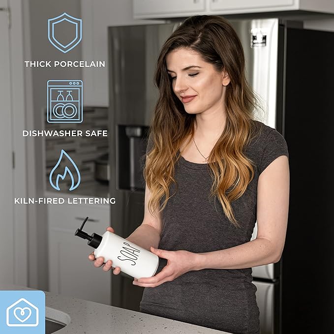 Heartland Home Porcelain 16oz Liquid Dispenser - Kitchen, Bathroom & Laundry Soap & Shampoo Dispenser