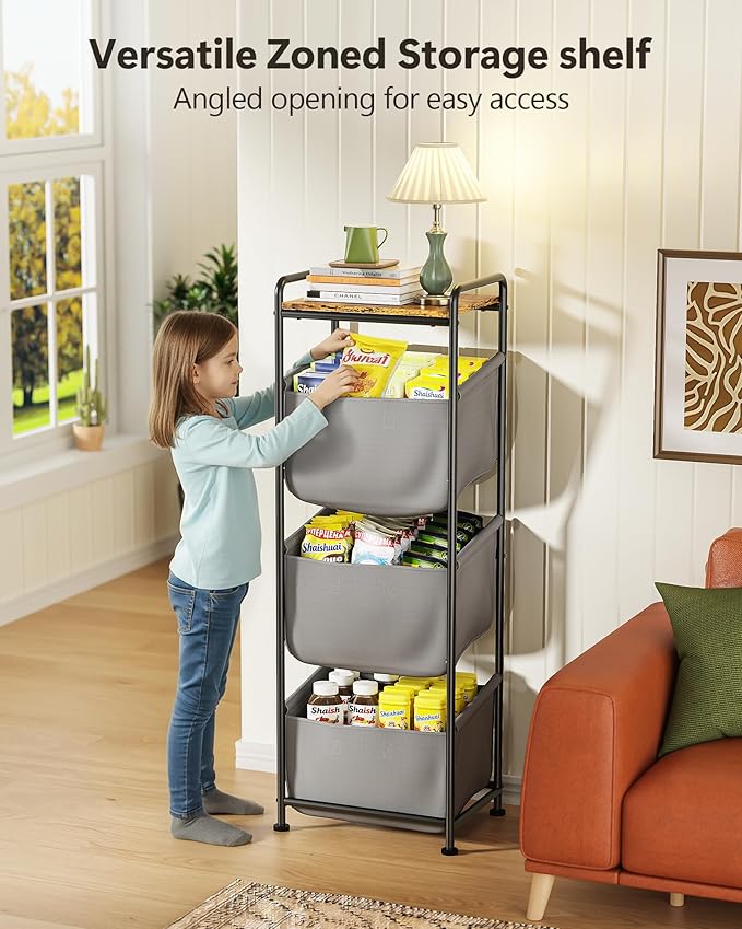 3 Section Laundry Sorter with Removable Bags, 120L Vertical Laundry Hamper with Shelf, Stackable Laundry Baskets organizer for Bathroom, Apartment, Dorm (Gray, With Shelf)