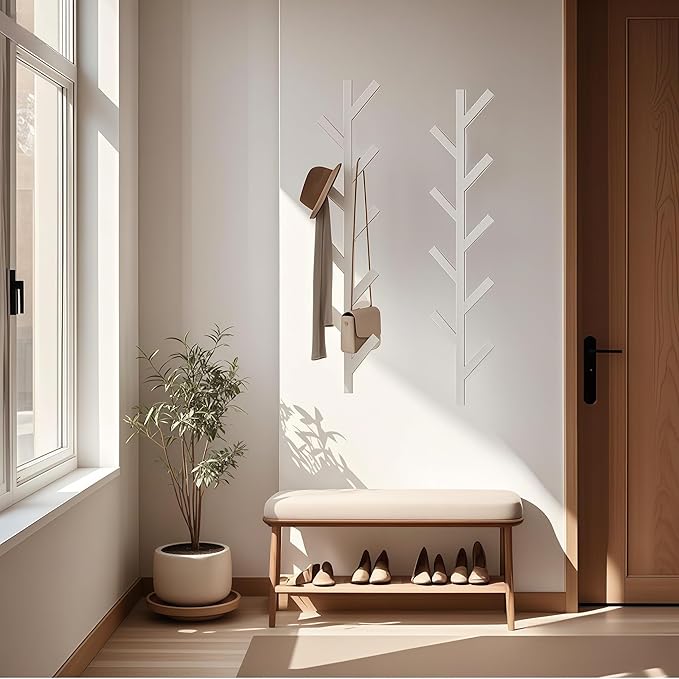 Coat Rack Wall Mounted - 9 Hooks, Coat Hooks for Wall, Modern Metal Coat Tree for Hats, Jackets, Bags, Entryway Bedroom-White (Height 37.8")