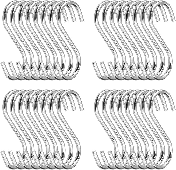 100 Pack 2.75 Inch S Hooks Stainless Steel S Shaped Hooks Heavy Duty S Hooks for Hanging Pans and Pots, Coffee Cups, Clothes, Plant, Jean, Silver