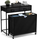 Sorbus 3 Section Laundry Hamper with Shelf and 2 Drawers for Laundry Room Organization, Laundry Basket with Wheels, Rolling Laundry Hamper, Laundry Sorter for Optimal Storage and Organization (Black)