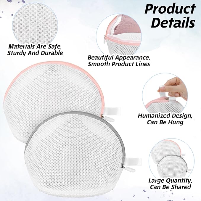 cobee 2 Pack Bra Washing Bag, Mesh Lingerie Bags with Zipper for Laundry, Lingerie Bag Underwear Brassiere Washing Bags for Women(Pink and Gray)