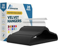 Lifemaster Velvet Non-Slip Plastic Hanger Set - 20 Pieces Non-Slip Clothes Hanger Set with 360° Swivel Hook, Space-Saving, Sleek Design, Smooth Velvet Finish, Lightweight Construction - Black