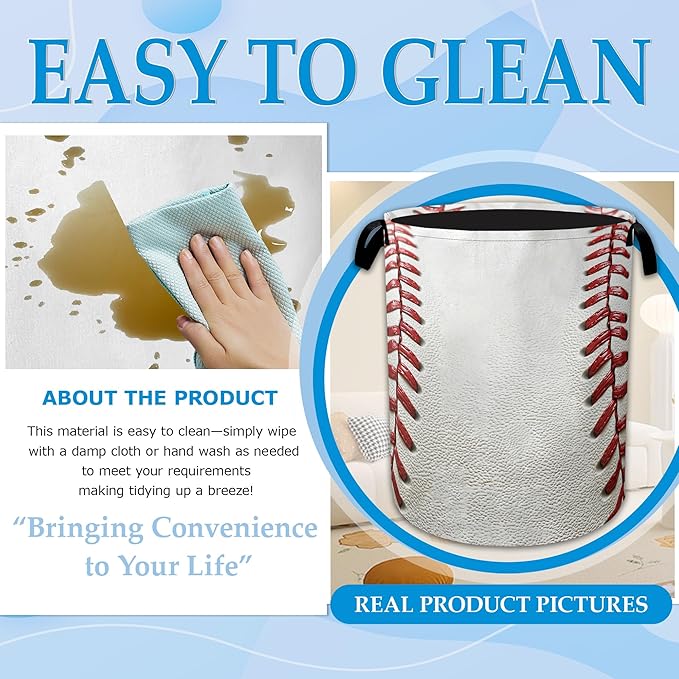Baseball Art Laundry Basket Oxford Laundry Hamper Collapsible Clothes Toy Storage Bin for Bathroom Bedroom Room Decor 16 X 20.8 Inch