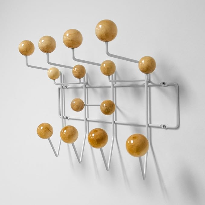 Mod Made Mid Century Modern Bubble Wall Mounted Coat Rack, Wood Color Ball White Frame