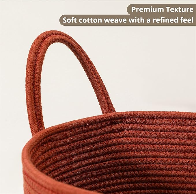 40L Woven Laundry Basket Hamper, 100% Natural Cotton Rope, Handwoven & Durable, Storage for Blankets, Toys, Clothes, Decorative Nursery Hamper for Living Room, Baby Room, Bedroom (Terracotta)