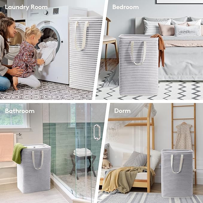 Lifewit 2 Pack Laundry Basket 80L Each - Collapsible Clothes Hamper with Reinforced Handles - Freestanding Waterproof Design for Bedroom and Laundry Room - Grey 160L Total