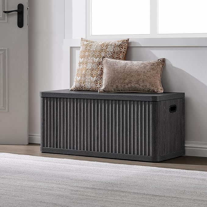 SICOTAS Storage Bench 40.2" Wide Shoe Bench with Lift Top Large Wooden Storage Chest Trunk Modern Blanket Chest with 2 Safety Hinges & Seating for Bedroom Entryway Living Room Hallway