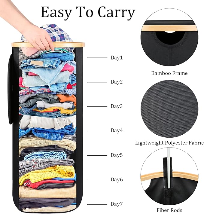 Laundry Hamper with Lid, 100L Clothes Hampers for Laundry with Bamboo Handles and A Removable Bag, Fordable laundry Basket with Lid for Bathroom, Bedroom, Dorm, Laundry Room