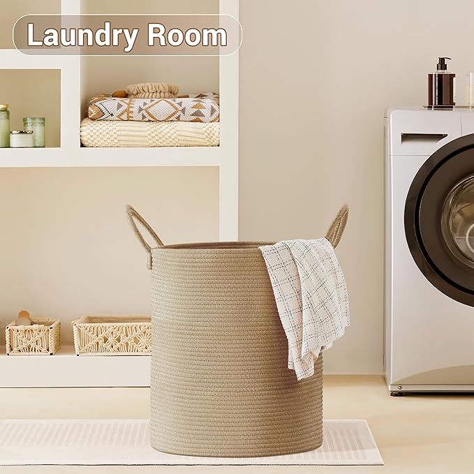 Tall Laundry Basket with Handles, 88L Portable Dirty Clothes Hamper, Boho Cotton Rope Storage Bin for Blankets Kids Toys Gifts, Large Organizer for Baby Nursery Bedroom Bathroom, Jute