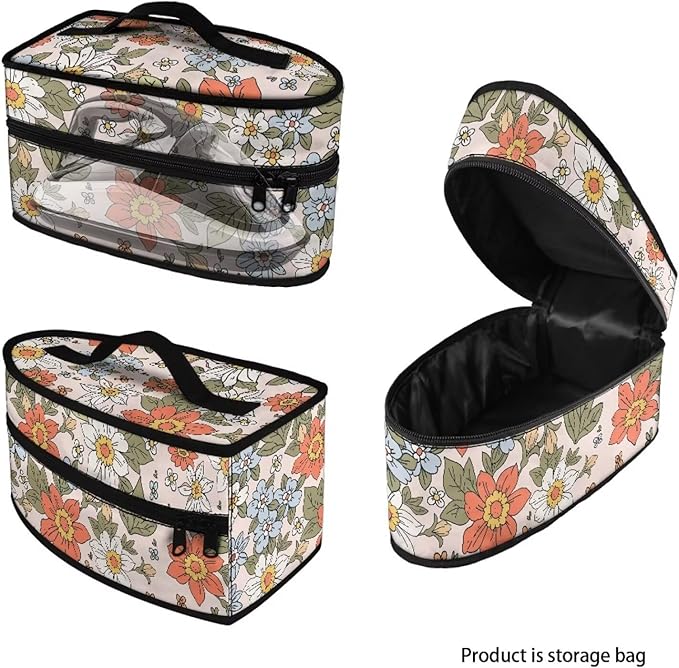 Pastoral Style Iron Portable Storage Bag for Travel or Storage Daisy Rose Iron Storage Case with Zipper Closure