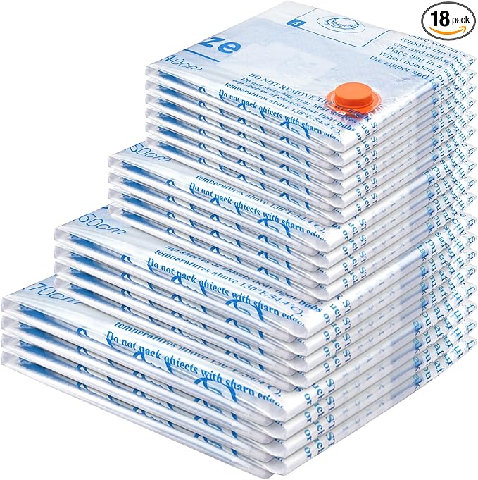 MEIQIHOME Vacuum Storage Bags, Space Saver Sealer Bags,Vacuum seal bags for clothing, Pillows, Comforters, Blankets, Bedding,18 COMBO