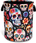 Sugar Skull Laundry Basket Skeleton Foldable Waterproof Oxford Cloth Funny Tote Bag Laundry Hamper Clothes Storage Bucket Toy Organizer For Bathroom/Laundry Storage/Bedroom 18.9x16.5 Inch