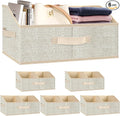 Closet Storage Bins 6 Pack, Large Closet Organizer Baskets with Divider & Handles,Trapezoid Fabric Shelf Organizers, Collapsible Storage Cubes for Clothes, Towels, Toys - Beige