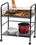 IRIS USA, Inc. 2-Tier Kitchen Storage Rolling Cart with Lockable Caster Wheels, Coffee Cart, Pantry Rack, Home Bar, Serving Cart, Rustic Brown