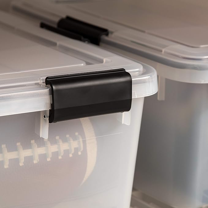 IRIS USA 41 Quart WEATHERPRO Plastic Storage Box with Durable Lid and Seal and Secure Latching Buckles, Clear with Black Buckles, 1 Pack