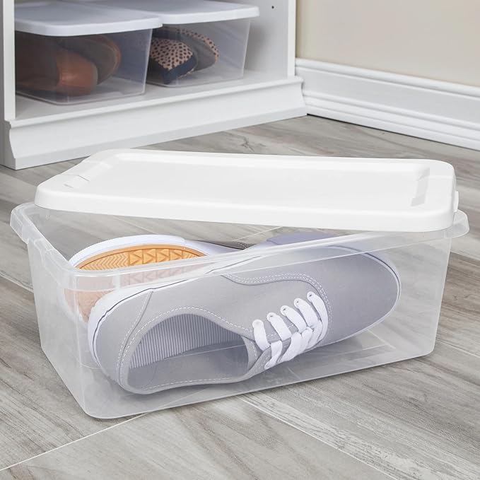 10-Pack of 6 Quart Clear Storage Boxes, Modern style, durable and sturdy, White Plastic with Snap-On Lids, Suitable for bedroom storage