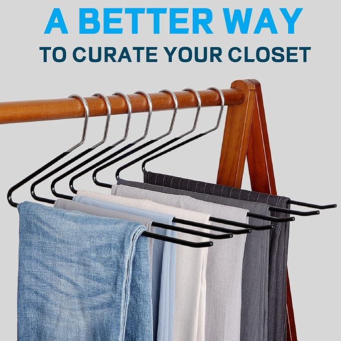 Amber Home 15" Metal Pants Hangers 20 Pack, Non Slip Open Ended Slacks Pants Hangers, Black Trouser and Jean Hanger for Closet, Space Saving Clothes Hanger Strong and Durable
