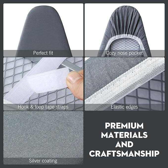 Ironing Board Cover and Pad, Standard Size 15x54 inch, Silver Coated 4 Layers Ironing Board Cover with Elasticized Edges, Extra Thick Padding, Easy Fit, Scorch Resistant - Gray