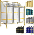 LUXURY STYLE 3- Sections Laundry Sorter, Roling Laundry Cart, Modern Golden Hamper, 3-Bags Organizer with Wheels, Laundry Basket, XL Hamper for Clothes, Toys, and Towels (Classic White)
