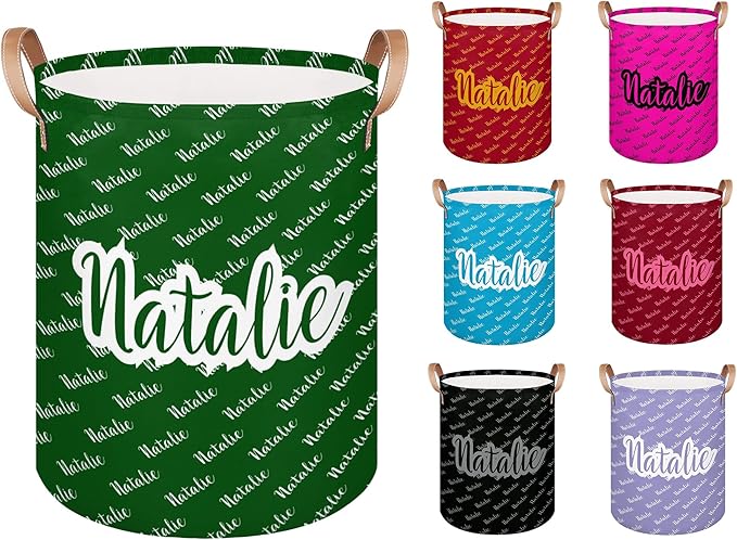 Personalized Laundry Basket, Custom Gift Laundry Hamper, Collapsible Nursery Waterproof Laundry Baskets, Dirty Clothes Toy Hamper with Handles Name Dark Green