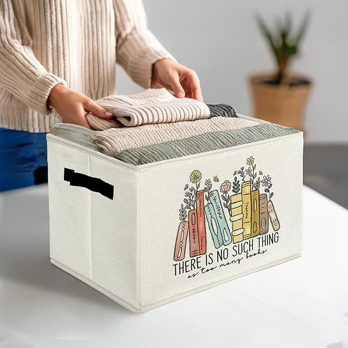 Book Lovers Gifts Storage Bins & Boxes with Handles, Bookish Gifts Foldable Basket for Organizing, Reader Gift Collapsible Storage Basket for Kids Bedroom Room Bathroom Clothes Toys Books