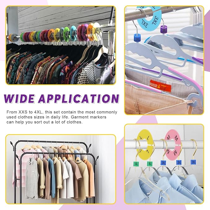 Swpeet 236pc 9-Size Plastic Hanger Markers with Color-Coding Tags for XXS-4XL Clothing Hangers