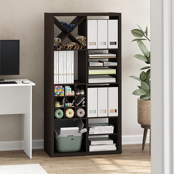 Furinno Cubicle Cube Insert, X-Shelf Cube Organizer, Fits into Furinno Extra Thick Cubes, for Organizers and Storage, Black Dark Oak (Does not fit IKEA Kallax Shelving)