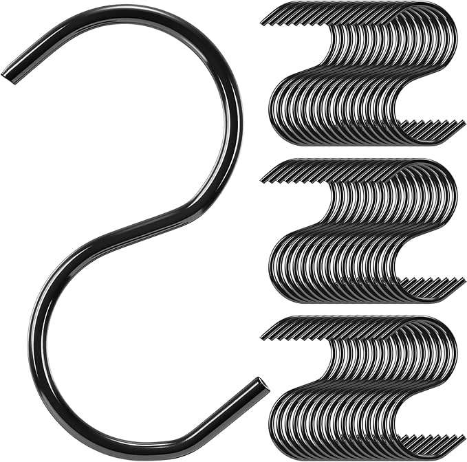 48 Pack 3.5 Inch Small S Hooks for Hanging Plants, Mini Black Metal Hangers for Kitchen Cups Mugs Utensils Jewelry DIY Crafts Vinyl Coated Non-Slip Utility Hooks