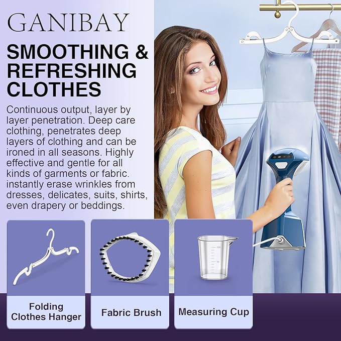 Steamer for Clothes, 1600W Handheld Clothes Steamer with 360ml Tank, Fast Heat-Up Portable Garment Steamer with LCD, Auto-Off, 2 in 1 Fabric Wrinkle Removes with Folding Hanger and Brush