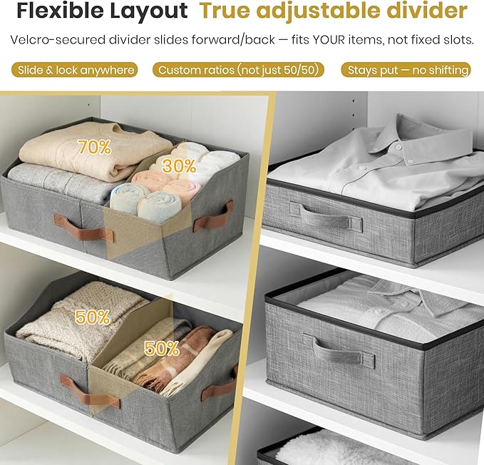 Trapezoid Storage Bin - UPGRADED HEIGHT Closet Organizers And Storage W/ Handles & Adjustable Dividers, Fabric Collapsible Storage Bins For Clothes Storage & Shelf Organizer (6pcs, Medium, Dark Gray)