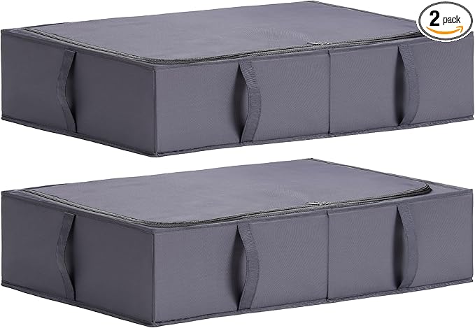 TYEERS Under Bed Storage Containers, Durable Fabric, Washable, Collapsible, Under Bed Storage Bins for Clothes, Blankets, Sheets, Shoes, 27.5x16.5x7 Inches, 2-Pack, Dark Grey