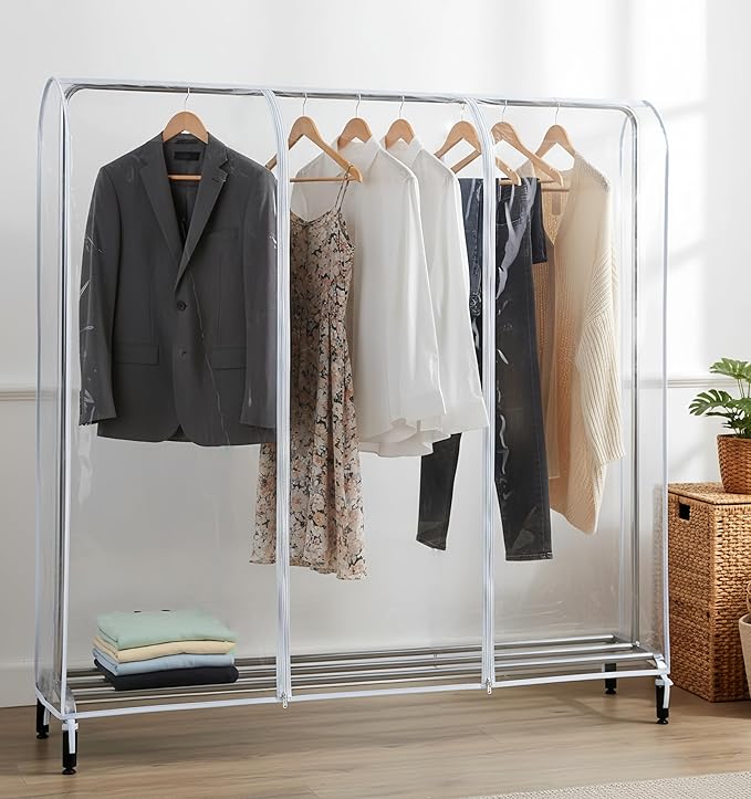 Garment Rack Cover,6Ft Transparent PEVA Clothing Rack COVER ONLY, Clear Clothes dustproof Waterproof Cover