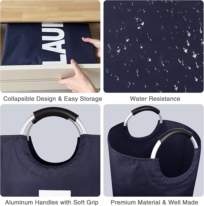 Large Laundry Basket Collapsible 95L, Tall Laundry Bag with Handles for Boys, Student, – Fioldable Dirty Clothes Hampers for College Dorm，Laundry Room, Lightweight, Sturdy - Navy Blue
