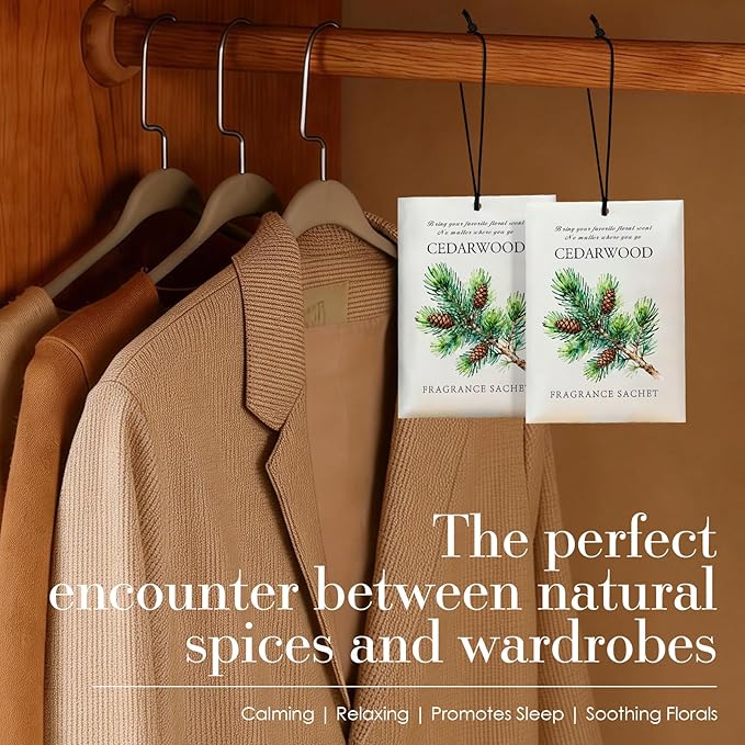 Cedarwood Scented Sachet Bags - 12 Pack Closet & Drawer Freshener, Long Lasting Odor Eliminator for Wardrobes, Cars & Storage, Home Fragrance Air Freshener Sachets