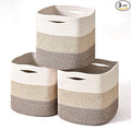11 Inch Cube Storage Bins, Organizing Bins for Cube Organizer, Storage Baskets for Organizing, Woven Storage Basket for Shelves, Cotton Rope Baskets for Storage, Gradient Brown (Pack of 3)