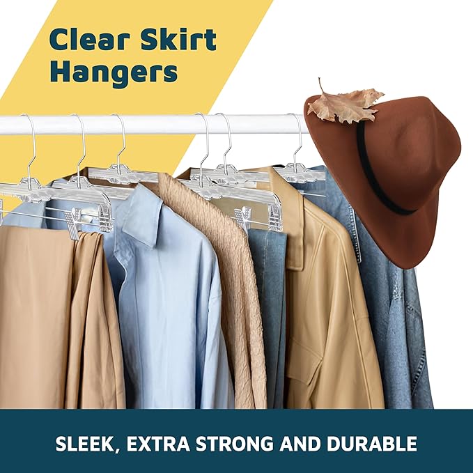 Lifemaster Clear Plastic Hangers - 50 Pieces 14 Inches Anti-Slip Space-Saving, Closet Organization Solution - Pants, Trousers, Skirts, Jeans Hangers with 360° Swivel Hook and Adjustable Clips - Clear