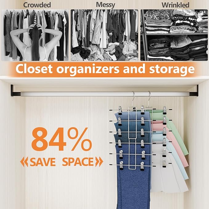 Baby Clothes Hangers with Clips, Kids Hangers, 6 Tier Skirt & Pants Hangers Space Saving,Closet Organizers and Storage Baby,Kid,Toddler Clothes & Pants-6 Pack
