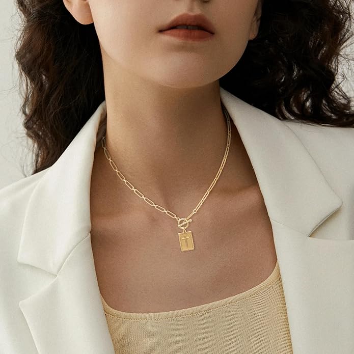 Chunky Gold Necklace for Women Gold Evil Eye Cowboy Pendant Necklace Dainty Paperclip Chain Vintage Luck Amulet Choker Necklaces Celestial Jewelry Gift
